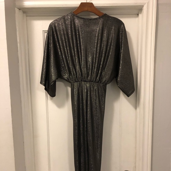 Draped Metallic Midi Dress with Slit - Picture 4 of 8